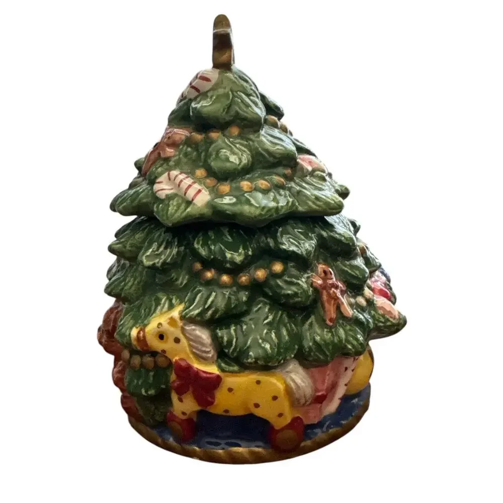 Vintage Fitz & Floyd 1992 Christmas Tree 2 pc Sugar Bowl